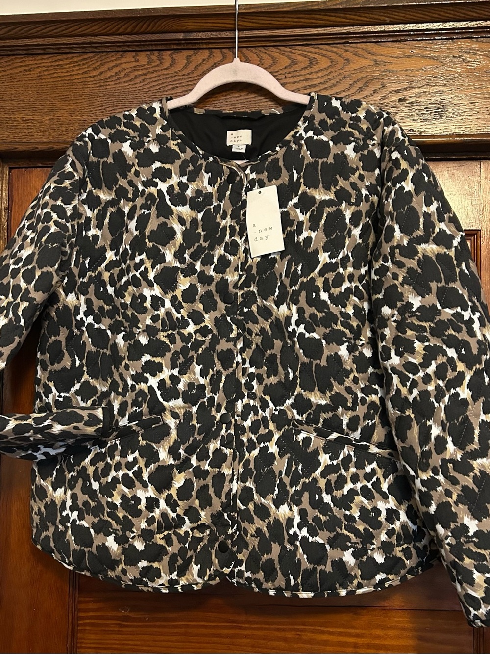 A New Day Quilted Leopard Print Jacket Size Large  NWT
